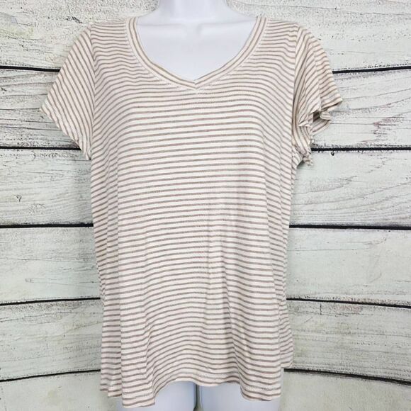 Maurices 24/7 Tan White Stripe Soft Cotton Modal Tee M - Picture 1 of 6